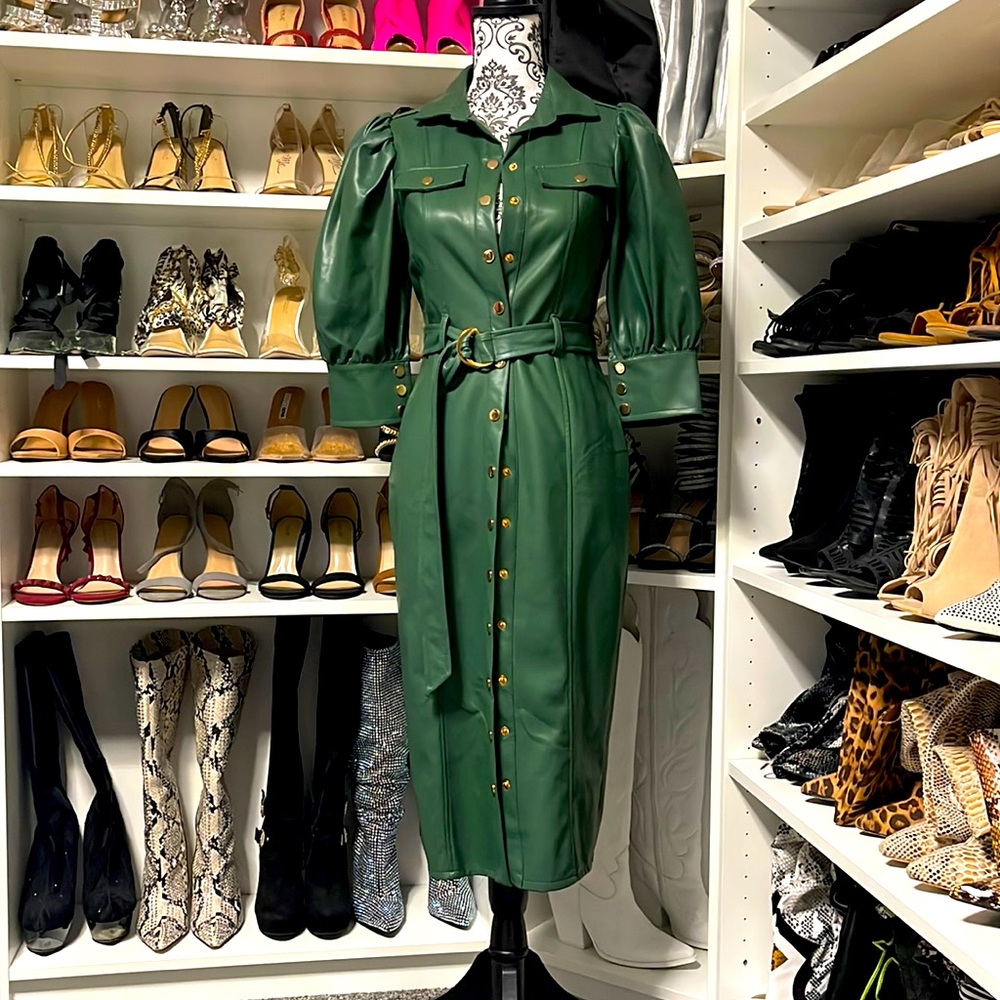 GREEN FAUX LEATHER DRESS